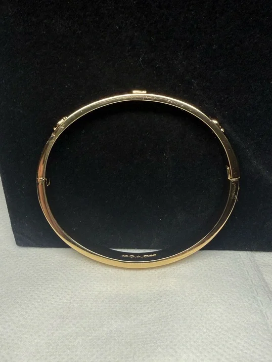 LOWSTART Coach Gold-Tone Red Glitter C Accent Bangle Bracelet w/Dustbag - Picture 13 of 16